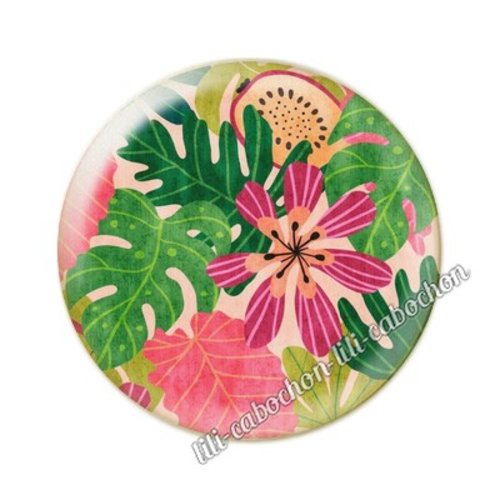 Cabochon résine a coller 25 mm fleurs tropical tp18