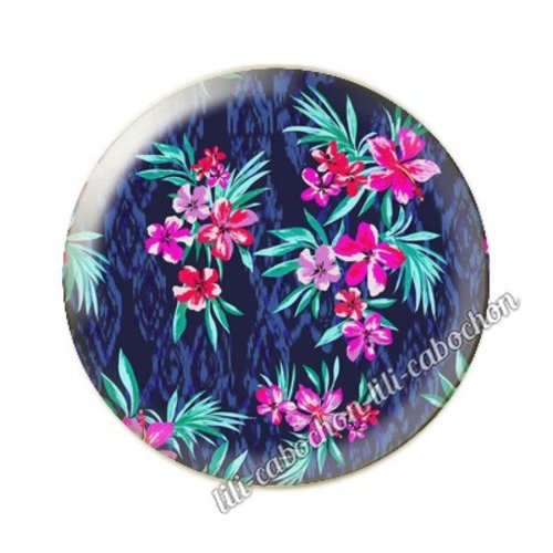 Cabochon résine a coller 25 mm fleurs tropical tp20