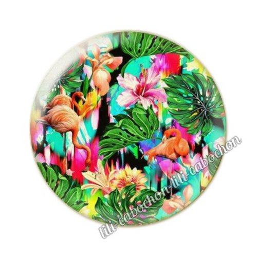 Cabochon résine a coller 25 mm fleurs tropical tp23