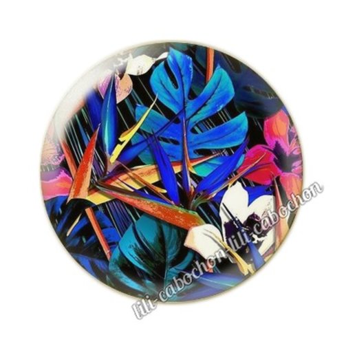 Cabochon résine a coller 25 mm fleurs tropical tp25