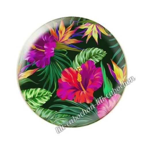 Cabochon résine a coller 25 mm fleurs tropical tp26