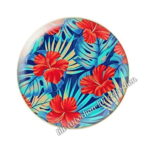 Cabochon résine a coller 25 mm fleurs tropical tp29
