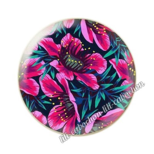 Cabochon résine a coller 25 mm fleurs tropical tp31