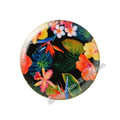 Cabochon résine a coller 25 mm fleurs tropical tr5