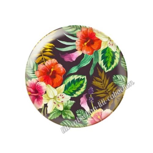 Cabochon résine a coller 25 mm fleurs tropical tr14