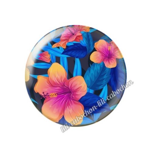 Cabochon résine a coller 25 mm fleurs tropical tr16