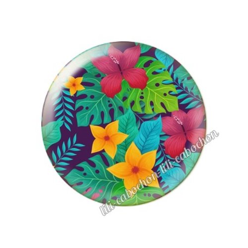 Cabochon résine a coller 25 mm fleurs tropical tr33