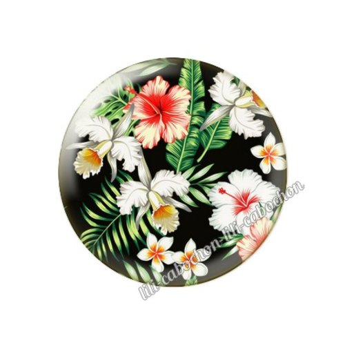 Cabochon résine a coller 25 mm fleurs tropical tr37