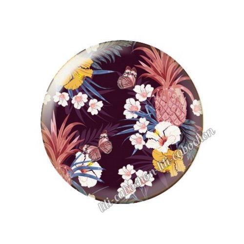 Cabochon résine a coller 25 mm fleurs tropical tr42