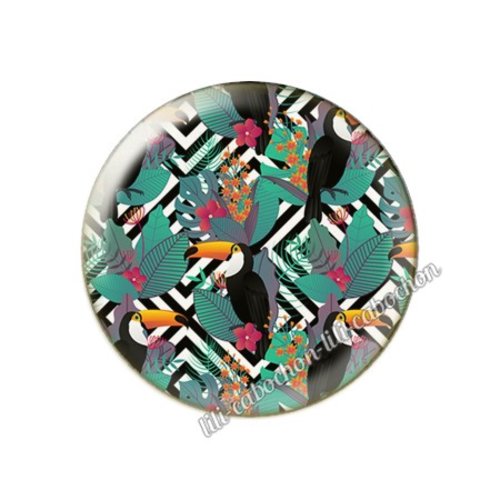 Cabochon résine a coller 25 mm tropical toucan pp108