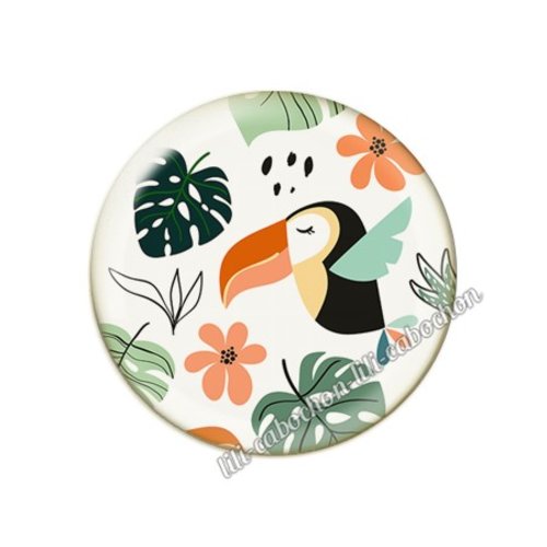 Cabochon résine a coller 25 mm tropical toucan pp110