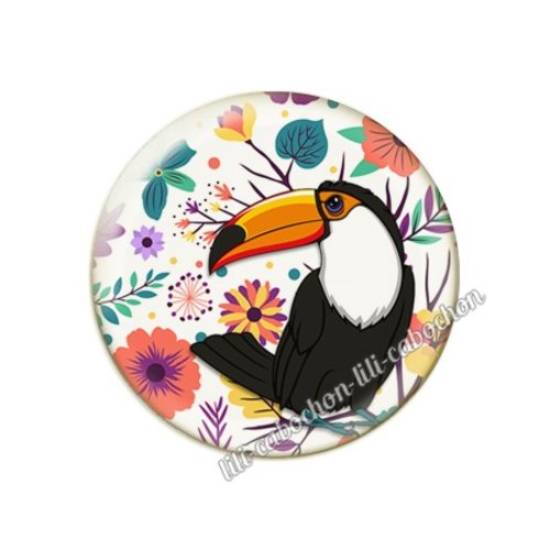 Cabochon résine a coller 25 mm tropical toucan pp112