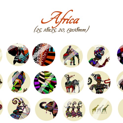 Téléchargement immédiat: images digitales pour cabochons à imprimer thème africains