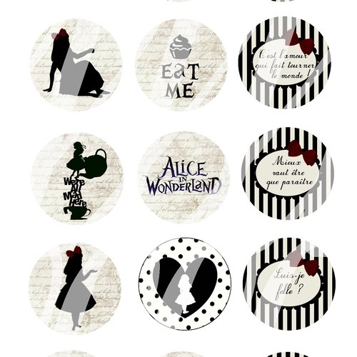 Téléchargement immédiat: images digitales pour cabochons à imprimer thème alice
