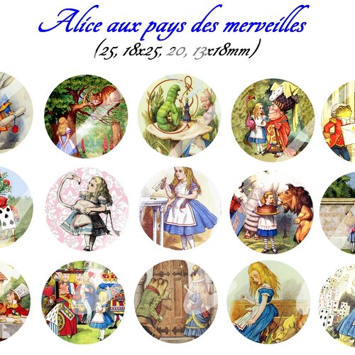Téléchargement immédiat: images digitales pour cabochons à imprimer thème alice