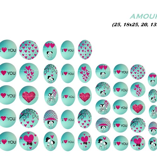 Téléchargement immédiat: images digitales pour cabochons à imprimer thème amour