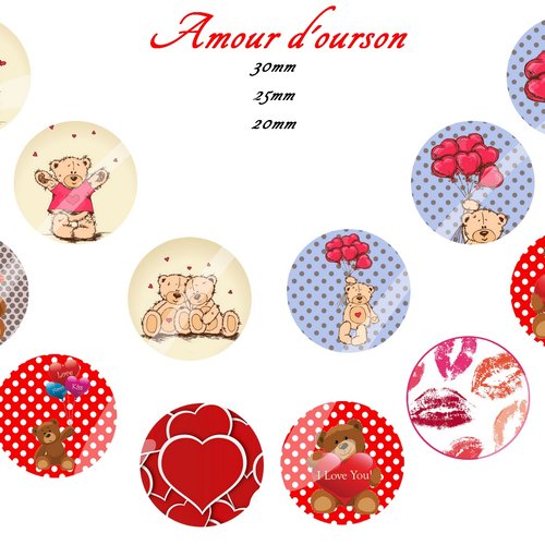 Téléchargement immédiat: images digitales pour cabochons à imprimer thème amour ourson
