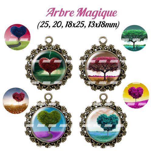 Téléchargement immédiat: images digitales pour cabochons à imprimer thème arbre magique