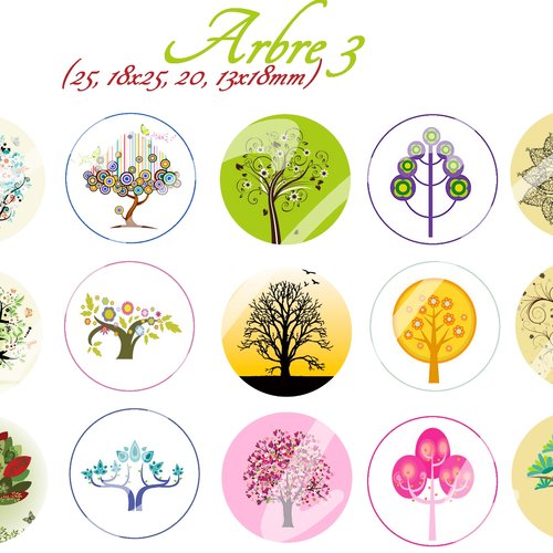 Téléchargement immédiat: images digitales pour cabochons à imprimer thème arbre 3