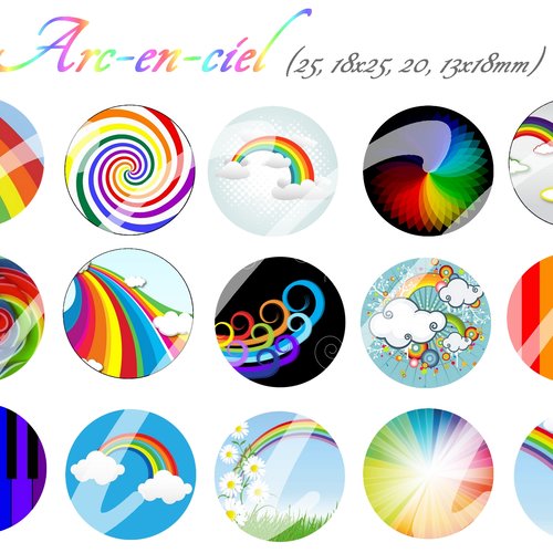 Téléchargement immédiat: images digitales pour cabochons à imprimer thème arc en ciel