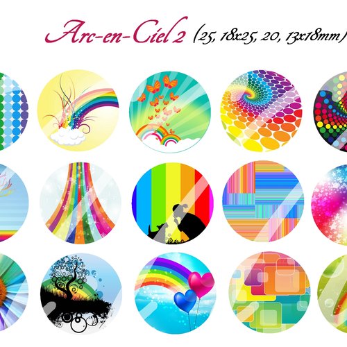 Téléchargement immédiat: images digitales pour cabochons à imprimer thème arc en ciel 2