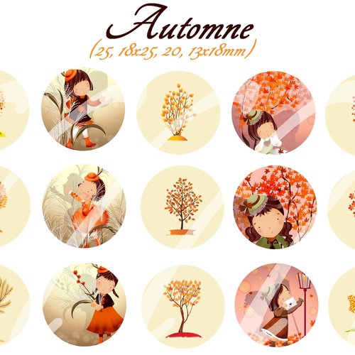 Téléchargement immédiat: images digitales pour cabochons à imprimer thème automne fillette