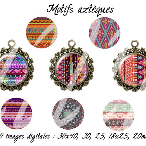 Téléchargement immédiat: images digitales pour cabochons à imprimer thème aztèque ethnique