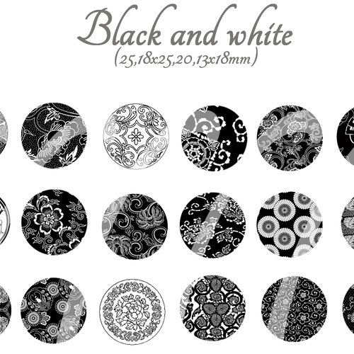Téléchargement immédiat: images digitales pour cabochons à imprimer thème noir et blanc