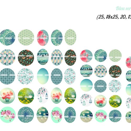 Téléchargement immédiat: images digitales pour cabochons à imprimer motifs bleu vert