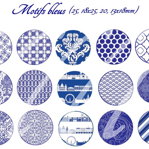Téléchargement immédiat: images digitales pour cabochons à imprimer motifs bleu