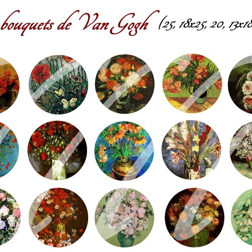 Téléchargement immédiat: images digitales pour cabochons à imprimer motifs bouquet van gogh