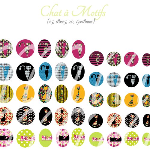 Téléchargement immédiat: images digitales pour cabochons à imprimer chat à motifs
