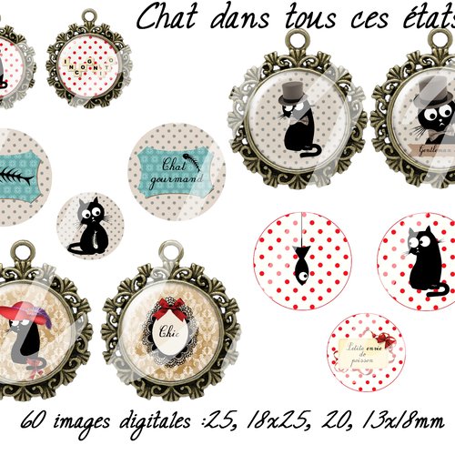 Téléchargement immédiat: images digitales pour cabochons à imprimer chat dans tous ces états