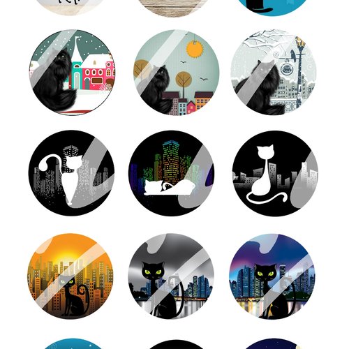 Téléchargement immédiat: images digitales pour cabochons à imprimer chat en ville
