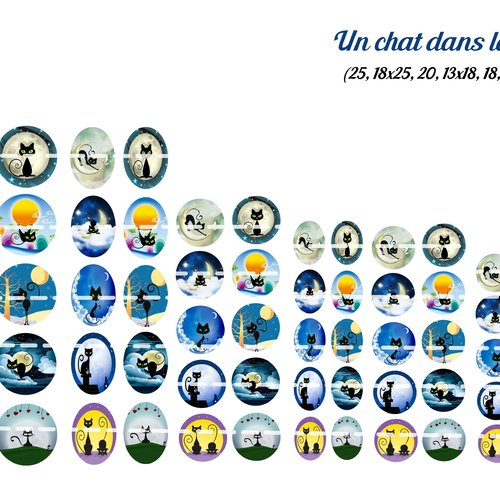 Téléchargement immédiat: images digitales pour cabochons à imprimer chat lune
