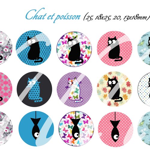 Téléchargement immédiat: images digitales pour cabochons à imprimer chat et poisson