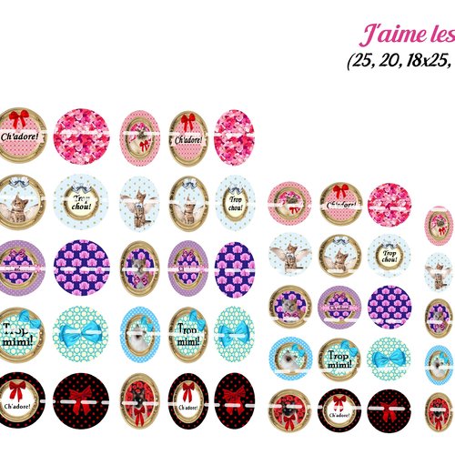Téléchargement immédiat: images digitales pour cabochons à imprimer j'aime les chats
