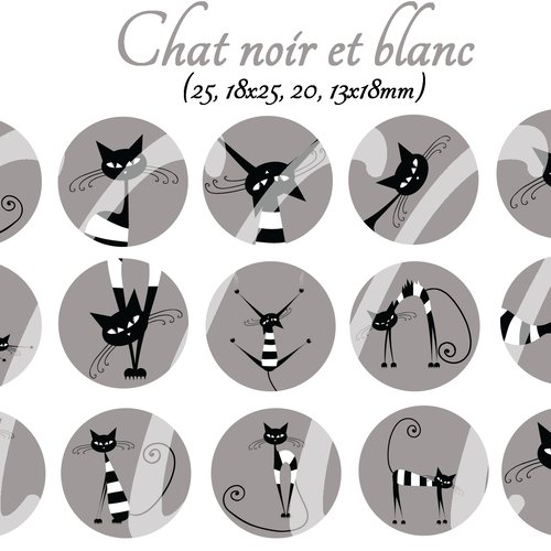 Téléchargement immédiat: images digitales pour cabochons à imprimer chat noir et blanc