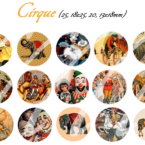 Téléchargement immédiat: images digitales pour cabochons à imprimer cirque
