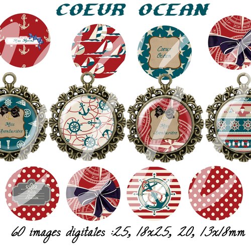 Téléchargement immédiat: images digitales pour cabochons à imprimer marinière océan