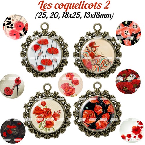 Téléchargement immédiat: images digitales pour cabochons à imprimer coquelicot