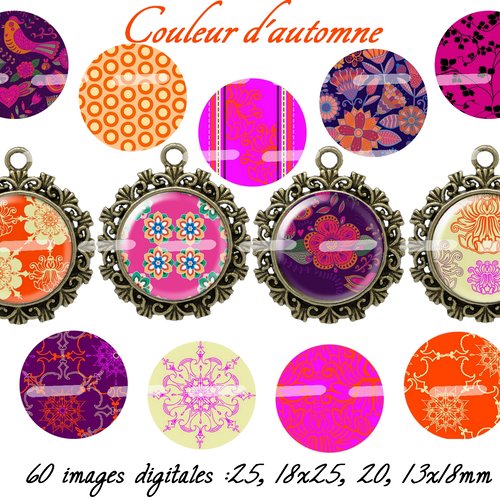Téléchargement immédiat: images digitales pour cabochons à imprimer motif fushia violet orange