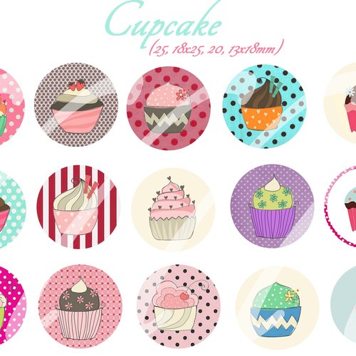 Téléchargement immédiat: images digitales pour cabochons à imprimer cupcake