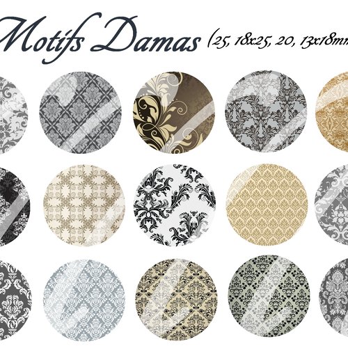 Téléchargement immédiat: images digitales pour cabochons à imprimer damassé