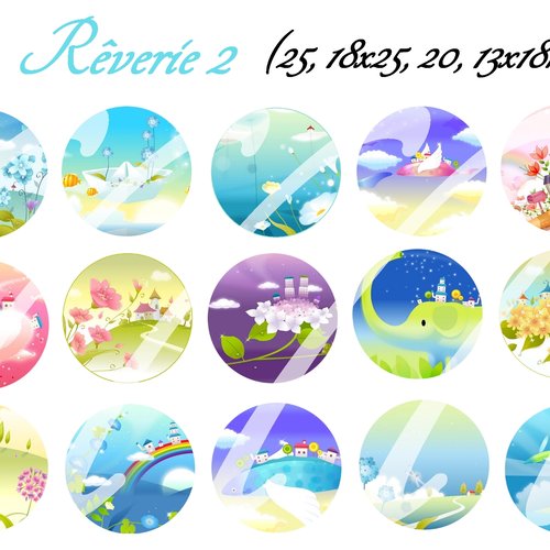 Téléchargement immédiat: images digitales pour cabochons à imprimer reverie 2