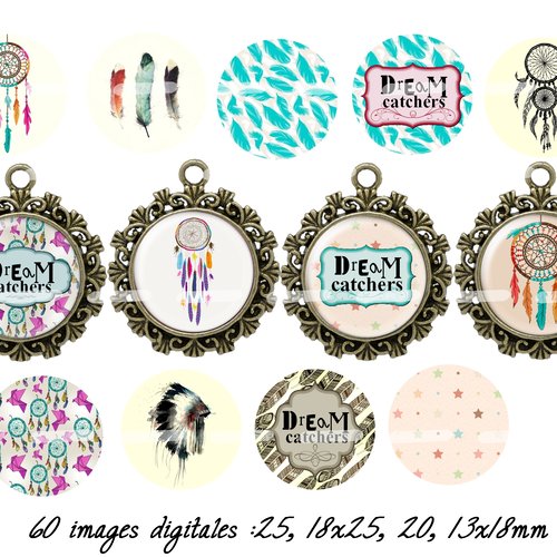 Téléchargement immédiat: images digitales pour cabochons à imprimer dreamcatcher