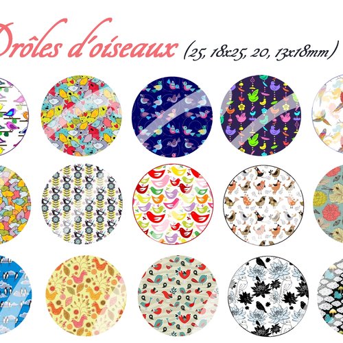 Téléchargement immédiat: images digitales pour cabochons à imprimer motifs oiseaux