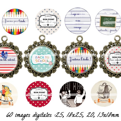 Téléchargement immédiat: images digitales pour cabochons à imprimer école