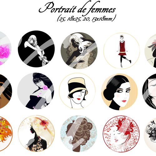 Téléchargement immédiat: images digitales pour cabochons à imprimer femme