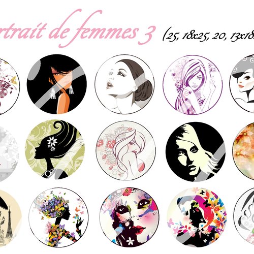 Téléchargement immédiat: images digitales pour cabochons à imprimer femme